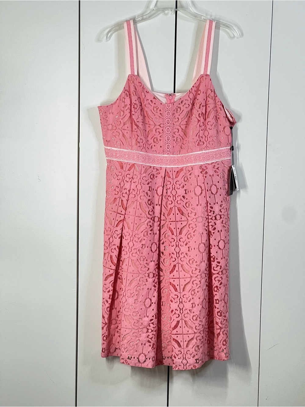 ADRIANNA PAPELL Plus Size 16 Pink Feminine Midi Flare Sleeveless Lace Dress